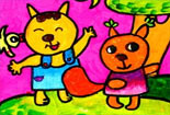 儿童绘画作品动物们的聚会幼儿水彩画图片