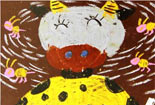 儿童绘画作品园艺师小牛动物水彩画作品