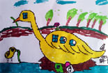 儿童绘画作品大黄鸭房子创意水彩画图片
