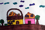 儿童绘画作品可爱菜篮子住房蜡笔画作品欣赏