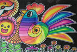 儿童绘画作品五彩羽毛的大公鸡简单水彩画图片