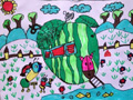 儿童绘画作品七彩培训西瓜城之游