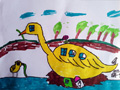 儿童绘画作品大黄鸭房子