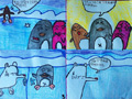 儿童绘画作品北极熊与企鹅的战争
