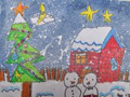儿童绘画作品圣诞雪人的夜晚