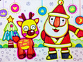 儿童绘画作品可爱的圣诞老人和圣诞鹿