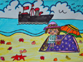 儿童绘画作品海边度假