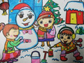 儿童绘画作品我们一起堆雪人