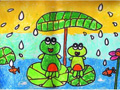 儿童绘画作品青蛙躲雨