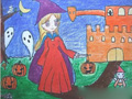 儿童绘画作品提着南瓜灯的小女巫