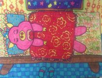 儿童绘画作品睡觉的懒猪