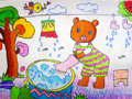 儿童绘画作品勤劳的小熊