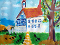 儿童绘画作品乡间小屋