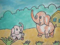 儿童绘画作品小象和妈妈