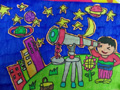 儿童绘画作品游天文台