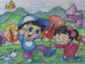 儿童绘画作品田野游玩