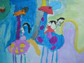 儿童绘画作品骑着长颈鹿看世界