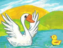 儿童绘画作品白天鹅和小黄鸭