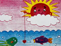 儿童绘画作品太阳公公去钓鱼