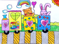 儿童绘画作品小动物坐火车