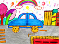 儿童绘画作品彩虹汽车