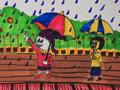 儿童绘画作品夏季的雨