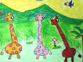 儿童绘画作品长颈鹿一家
