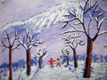 儿童绘画作品观赏冬天的大山