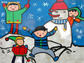 儿童绘画作品我们在雪的世界里