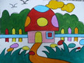 儿童绘画作品蘑菇小房子