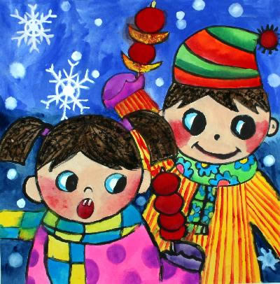 儿童绘画作品冬天到了