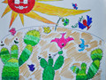 儿童绘画作品沙漠绿洲
