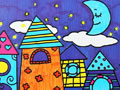儿童绘画作品夜空下的小镇