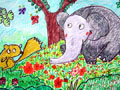 儿童绘画作品大象和小松鼠