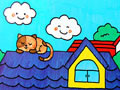 儿童绘画作品屋顶上睡觉的猫