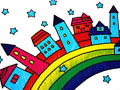 儿童绘画作品彩虹上的房子