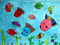 儿童绘画作品鱼儿游呀游
