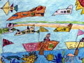 儿童绘画作品《划船比赛》