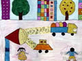 儿童绘画作品《马路上的抽废气机》