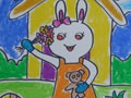 儿童绘画作品小兔子迎接朋友