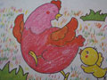儿童绘画作品母鸡和小鸡