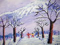儿童绘画作品冬天的大山