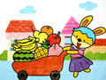 儿童绘画作品小兔子的水果车