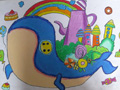 儿童绘画作品蓝鲸岛