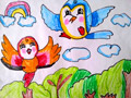 儿童绘画作品小鸟带路