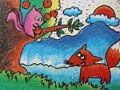 儿童绘画作品小狐狸吃苹果