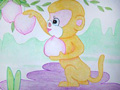 儿童绘画作品猴子摘桃