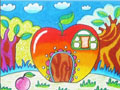 儿童绘画作品苹果屋