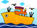 儿童绘画作品大游轮,轮船儿童画
