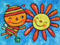 儿童绘画作品小蜜蜂与花朵
